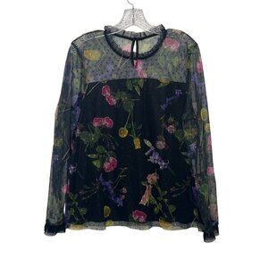 52seven Long Sleeve Blouse Womens XL Black Floral New